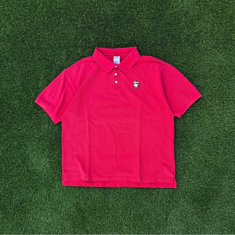 Vintage 90s Tasmanian Devil Polo Shirt Looney Tunes Red Short Sleeve Size XL